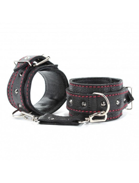 Черные оковы с шипами и контрастной строчкой - БДСМ Арсенал - купить с доставкой в Томске