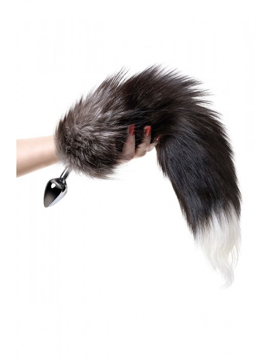 Серебристая металлическая анальная втулка с хвостом чернобурой лисы - размер S - ToyFa - купить с доставкой в Томске