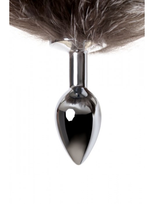 Серебристая металлическая анальная втулка с хвостом чернобурой лисы - размер S - ToyFa - купить с доставкой в Томске