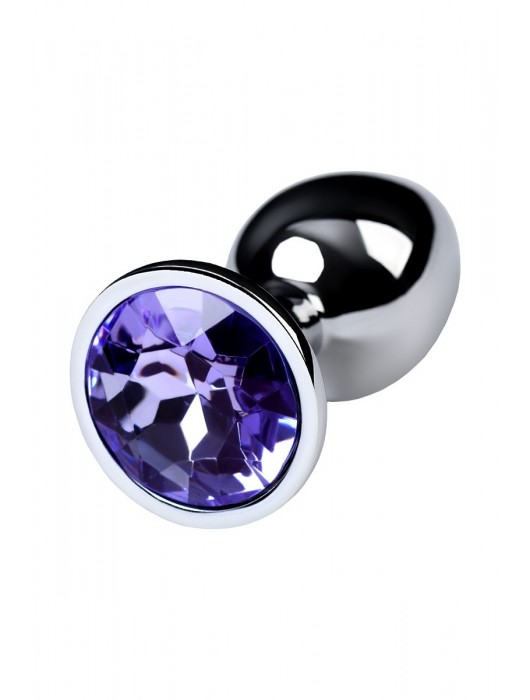 Серебристая конусовидная анальная пробка с фиолетовым кристаллом - 7 см. - ToyFa - купить с доставкой в Томске
