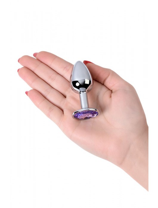 Серебристая конусовидная анальная пробка с фиолетовым кристаллом - 7 см. - ToyFa - купить с доставкой в Томске