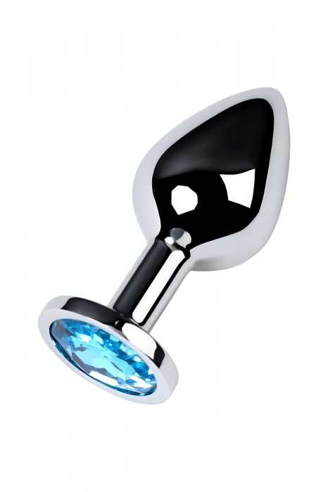 Серебристая конусовидная анальная пробка с голубым кристаллом - 8 см. - ToyFa - купить с доставкой в Томске