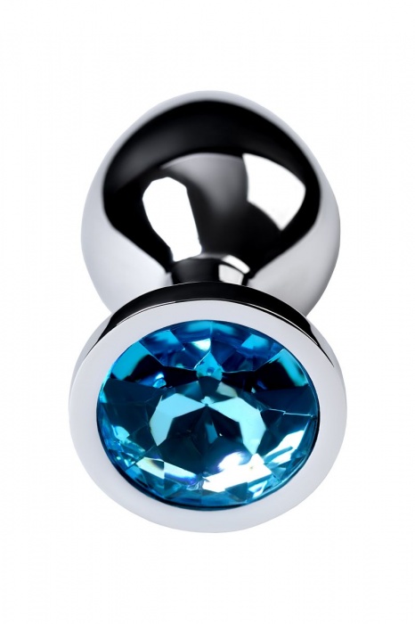 Серебристая конусовидная анальная пробка с голубым кристаллом - 8 см. - ToyFa - купить с доставкой в Томске