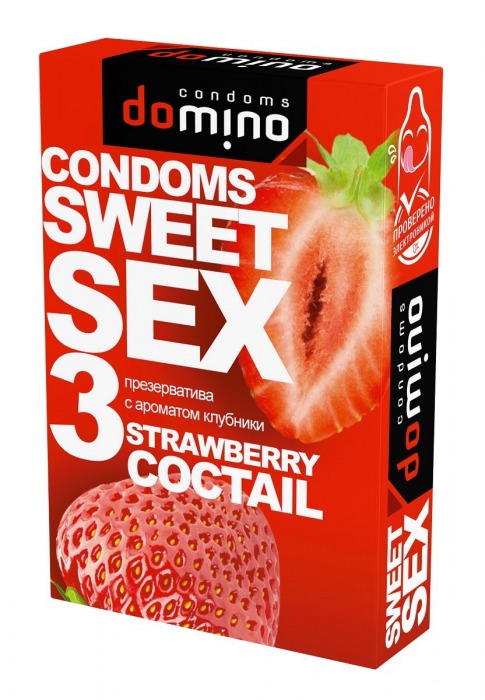 Презервативы для орального секса DOMINO Sweet Sex с ароматом клубничного коктейля  - 3 шт. - Domino - купить с доставкой в Томске