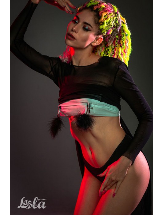 Зажимы на соски с черным пухом Euphoric - Lola Games - купить с доставкой в Томске