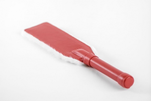 Красно-белая двустороння шлепалка из натуральной кожи и меха - 35 см. - БДСМ Арсенал - купить с доставкой в Томске