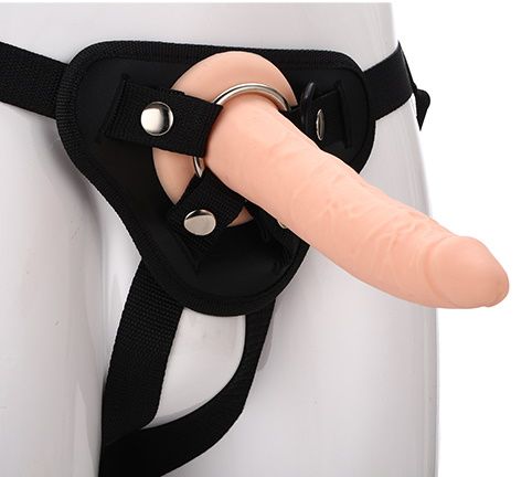 Телесный страпон на черных трусиках STRAP ON REAL DILDO - 20 см. - Dream Toys - купить с доставкой в Томске