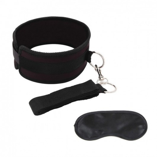 Черный ошейник с длинным поводком Collar and Leash Set - Lux Fetish - купить с доставкой в Томске