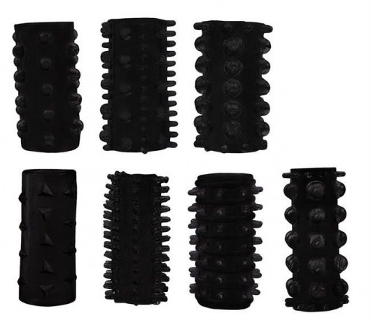 Набор из 7 черных насадок PENIS SLEEVES SET - Dream Toys - в Томске купить с доставкой