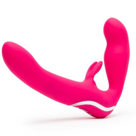 Ярко-розовый безремневой страпон Rechargeable Vibrating Strapless Strap-On - Happy Rabbit - купить с доставкой в Томске