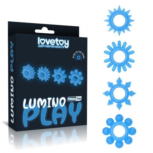 Набор из 4 голубых, светящихся в темноте эрекционных колец Lumino Play - Lovetoy - в Томске купить с доставкой