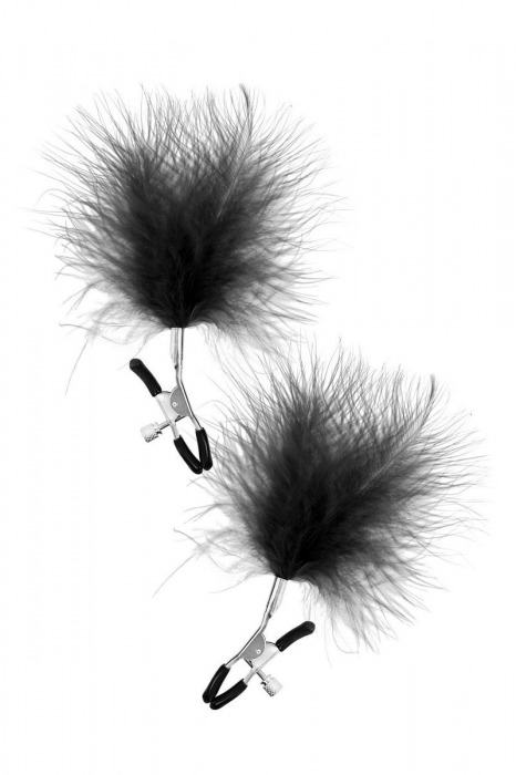 Зажимы на соски с черными пуховыми кисточками Sweet Caress Feather Nipple Clumps - Sweet Caress - купить с доставкой в Томске