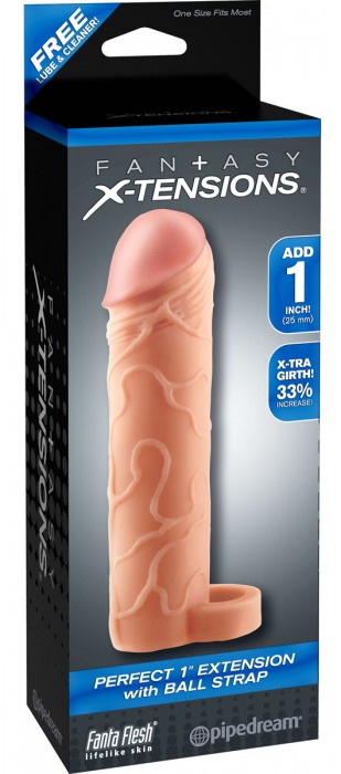 Телесная насадка с кольцом Perfect 1 Extension with Ball Strap - 17 см. - Pipedream - в Томске купить с доставкой