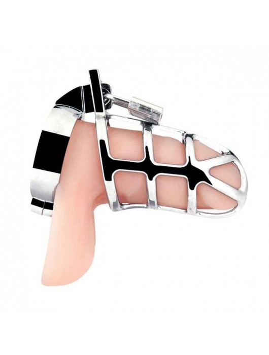 Серебристая металлическая клетка для члена с замком Enslave Cock Cage - BlueLine - купить с доставкой в Томске