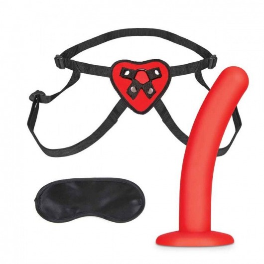 Красный поясной фаллоимитатор Red Heart Strap on Harness   5in Dildo Set - 12,25 см. - Lux Fetish - купить с доставкой в Томске