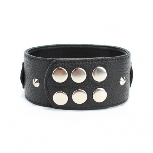 Черный кожаный ошейник с короткими шипами - БДСМ Арсенал - купить с доставкой в Томске