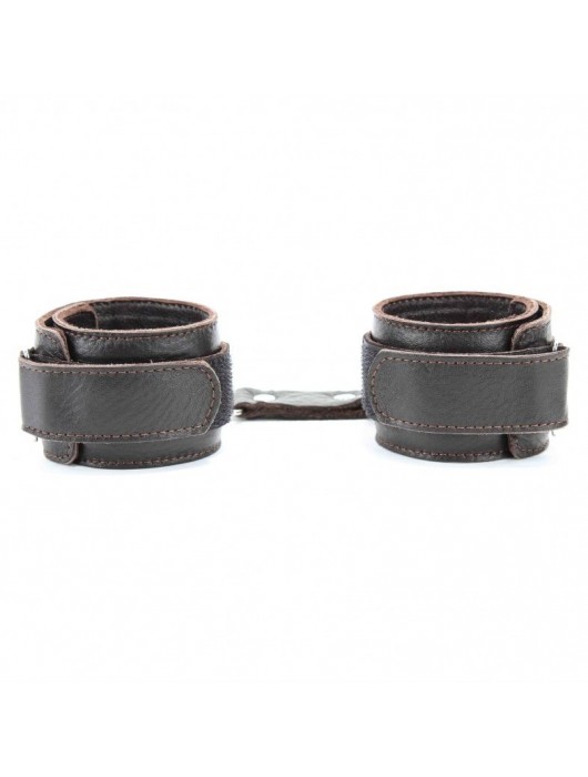 Коричневые кожаные оковы с клепками - БДСМ Арсенал - купить с доставкой в Томске