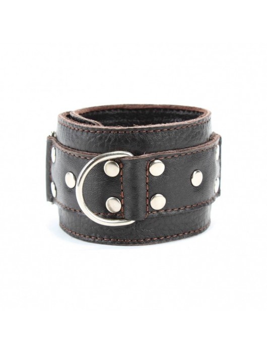 Коричневые кожаные оковы с клепками - БДСМ Арсенал - купить с доставкой в Томске