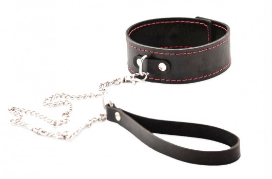 Черный широкий ошейник с красной строчкой и поводком - Crazy Handmade - купить с доставкой в Томске Черный широкий ошейник с красной строчкой и поводком - Crazy Handmade - купить с доставкой в Томске