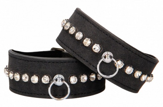 Черные наручники Diamond Studded Wrist Cuffs - Shots Media BV - купить с доставкой в Томске