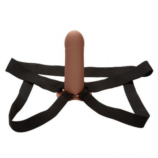 Коричневый фаллопротез из силикона Extension with Harness - 15,75 см. - California Exotic Novelties - купить с доставкой в Томске