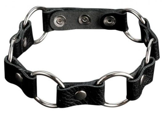 Кожаный черный ошейник с кольцами - Sitabella - купить с доставкой в Томске