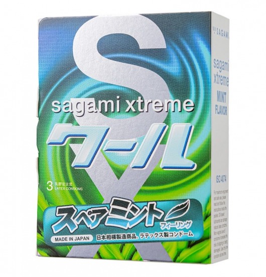 Презервативы Sagami Xtreme Mint с ароматом мяты - 3 шт. - Sagami - купить с доставкой в Томске