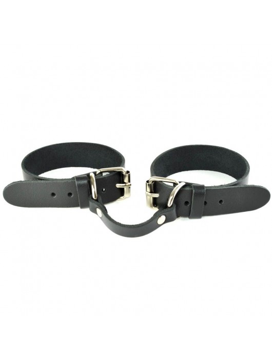 Черные кожаные наручники со съемной красной опушкой - Sitabella - купить с доставкой в Томске