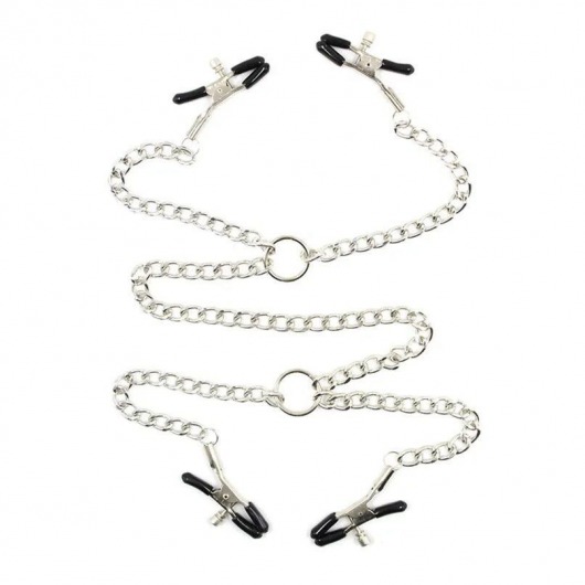 Серебристые зажимы для сосков и половых губ на тонкой цепочке - Notabu - купить с доставкой в Томске