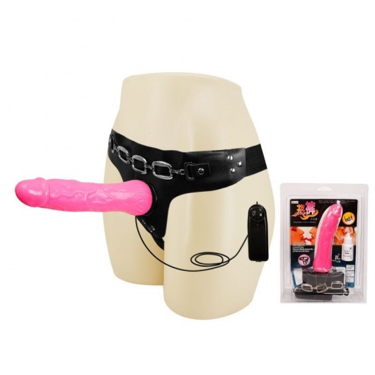 Женский розовый страпон с вибрацией - 18,5 см. - Baile - купить с доставкой в Томске