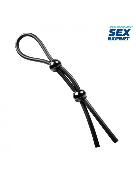 Черное силиконовое лассо с двумя шариками для утяжки - Sex Expert - в Томске купить с доставкой