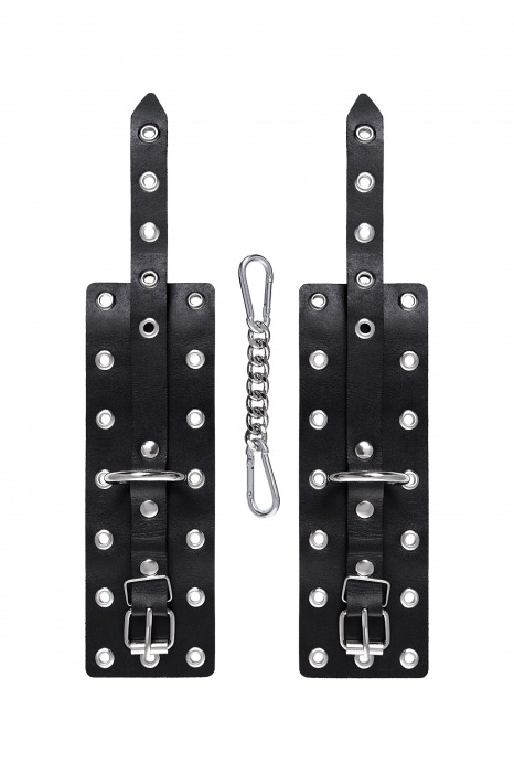 Черные кожаные однослойные наручники с люверсами - Pecado - купить с доставкой в Томске