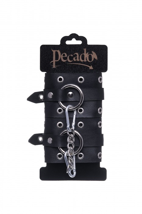 Черные кожаные однослойные наручники с люверсами - Pecado - купить с доставкой в Томске