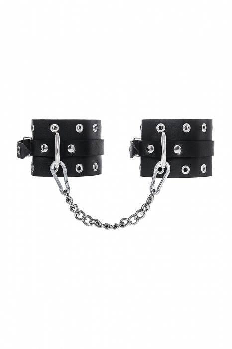 Черные кожаные однослойные оковы с люверсами - Pecado - купить с доставкой в Томске