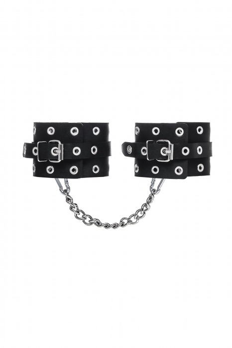 Черные кожаные однослойные оковы с люверсами - Pecado - купить с доставкой в Томске