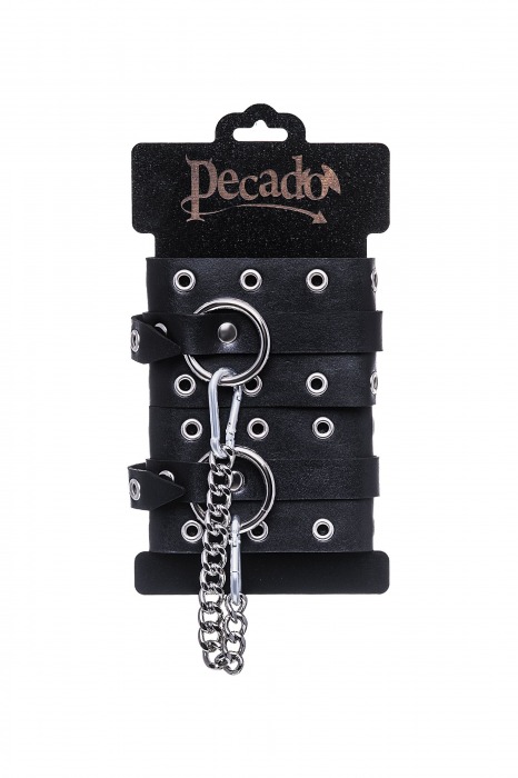 Черные кожаные однослойные оковы с люверсами - Pecado - купить с доставкой в Томске