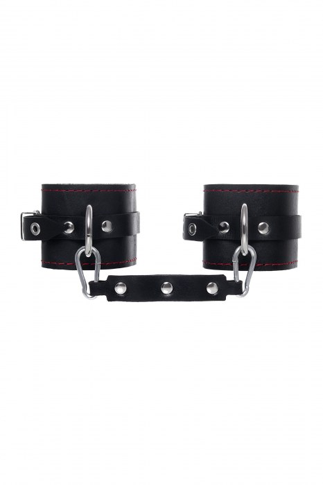 Черные кожаные однослойные оковы с контрастной строчкой - Pecado - купить с доставкой в Томске