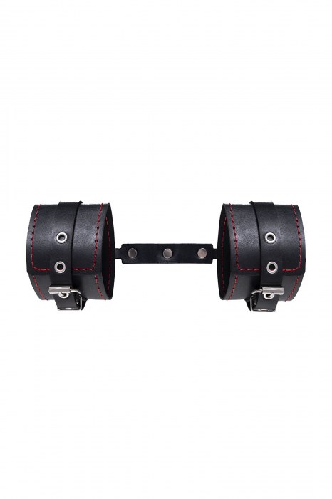 Черные кожаные однослойные оковы с контрастной строчкой - Pecado - купить с доставкой в Томске