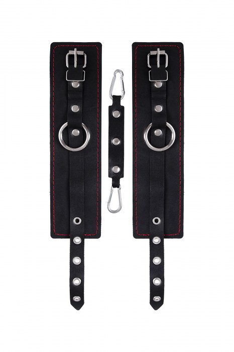 Черные кожаные однослойные оковы с контрастной строчкой - Pecado - купить с доставкой в Томске