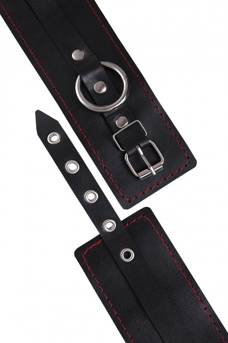 Черные кожаные однослойные оковы с контрастной строчкой - Pecado - купить с доставкой в Томске