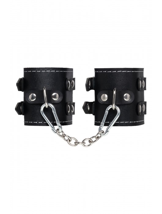 Черные кожаные наручники с двумя ремнями и красной подкладкой - Pecado - купить с доставкой в Томске