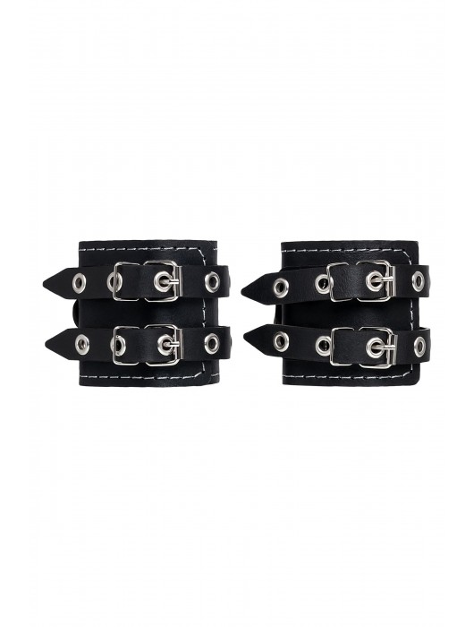 Черные кожаные наручники с двумя ремнями и красной подкладкой - Pecado - купить с доставкой в Томске