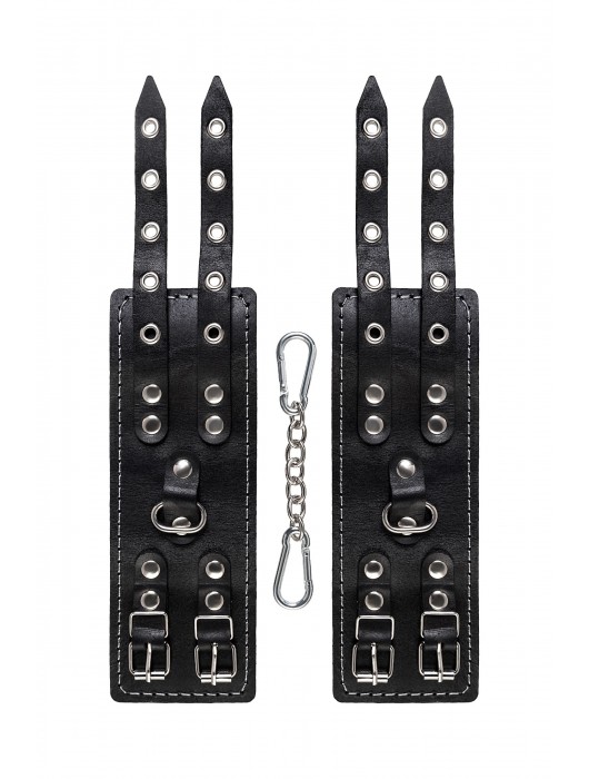 Черные кожаные наручники с двумя ремнями и красной подкладкой - Pecado - купить с доставкой в Томске