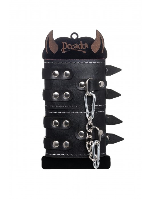 Черные кожаные наручники с двумя ремнями и красной подкладкой - Pecado - купить с доставкой в Томске