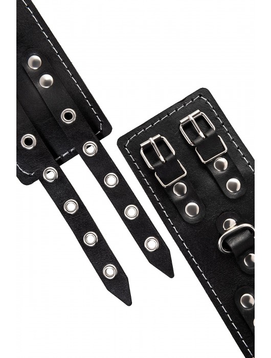 Черные кожаные наручники с двумя ремнями и красной подкладкой - Pecado - купить с доставкой в Томске