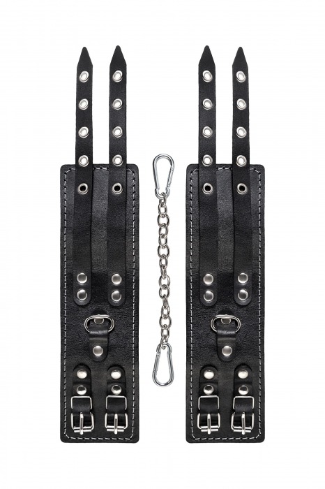 Черные кожаные оковы с двумя ремнями и красной подкладкой - Pecado - купить с доставкой в Томске