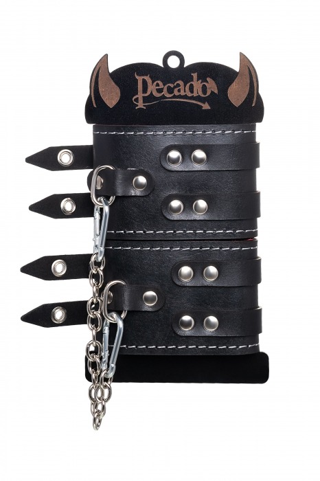 Черные кожаные оковы с двумя ремнями и красной подкладкой - Pecado - купить с доставкой в Томске