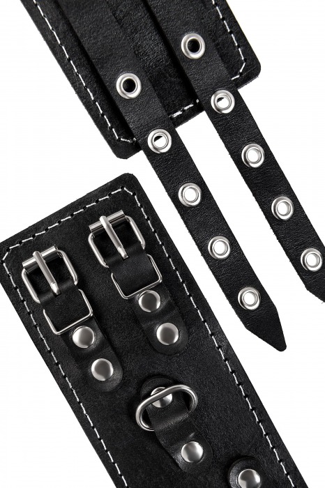 Черные кожаные оковы с двумя ремнями и красной подкладкой - Pecado - купить с доставкой в Томске