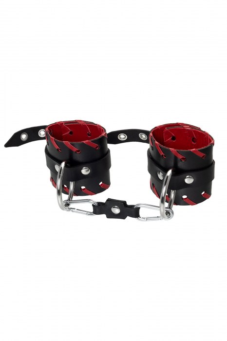 Черно-красные наручники из натуральной кожи - Pecado - купить с доставкой в Томске