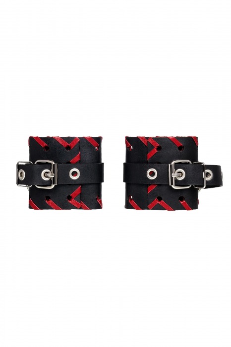 Черно-красные наручники из натуральной кожи - Pecado - купить с доставкой в Томске